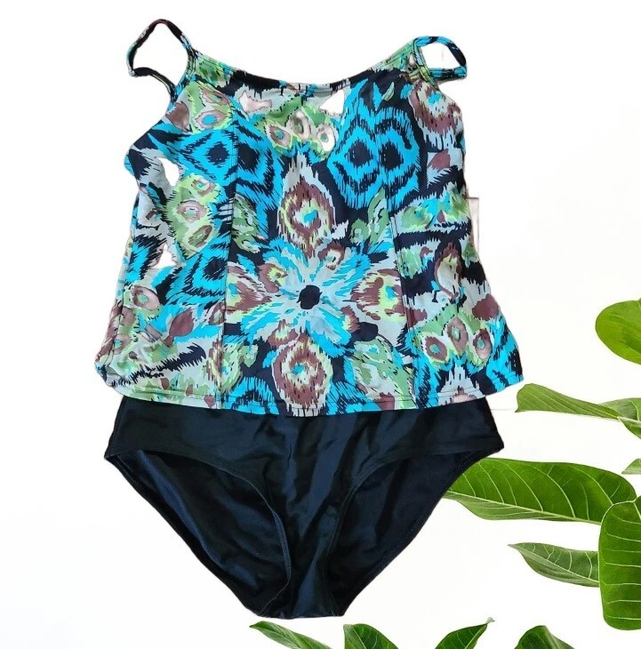 Elegante traje de baño antiguo de una pieza para mujer - negro y turquesa talla M días de playa Foto 2 de 4