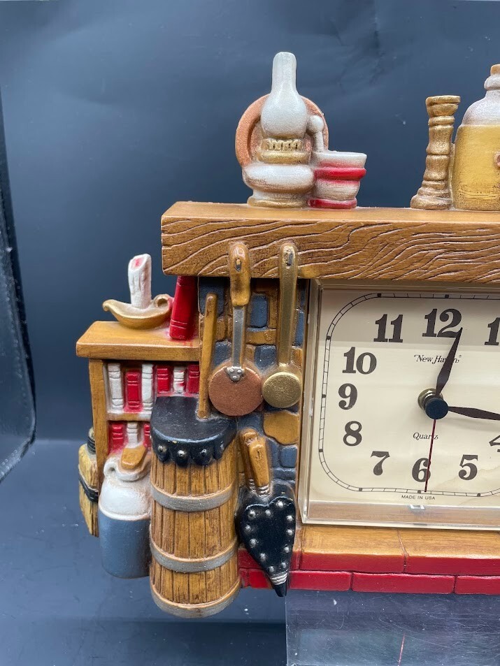 1970's New Haven Burwood Hard Plastic Clock Fireplace Spinning