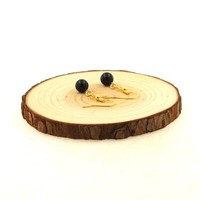 Ohrringe 1 Perle Schwarzer Achat 8 Mm Aus Edelstahl Golden