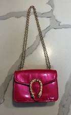 Mini Hot Pink Crossbody Shoulder Bag with Gold Chain & Animal Head Closure