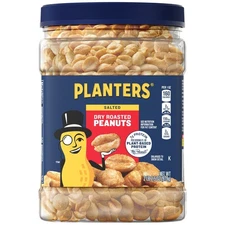 Salted Dry Roasted Peanuts, Party Snacks, Plant Based Protein, 2.16 lb Container