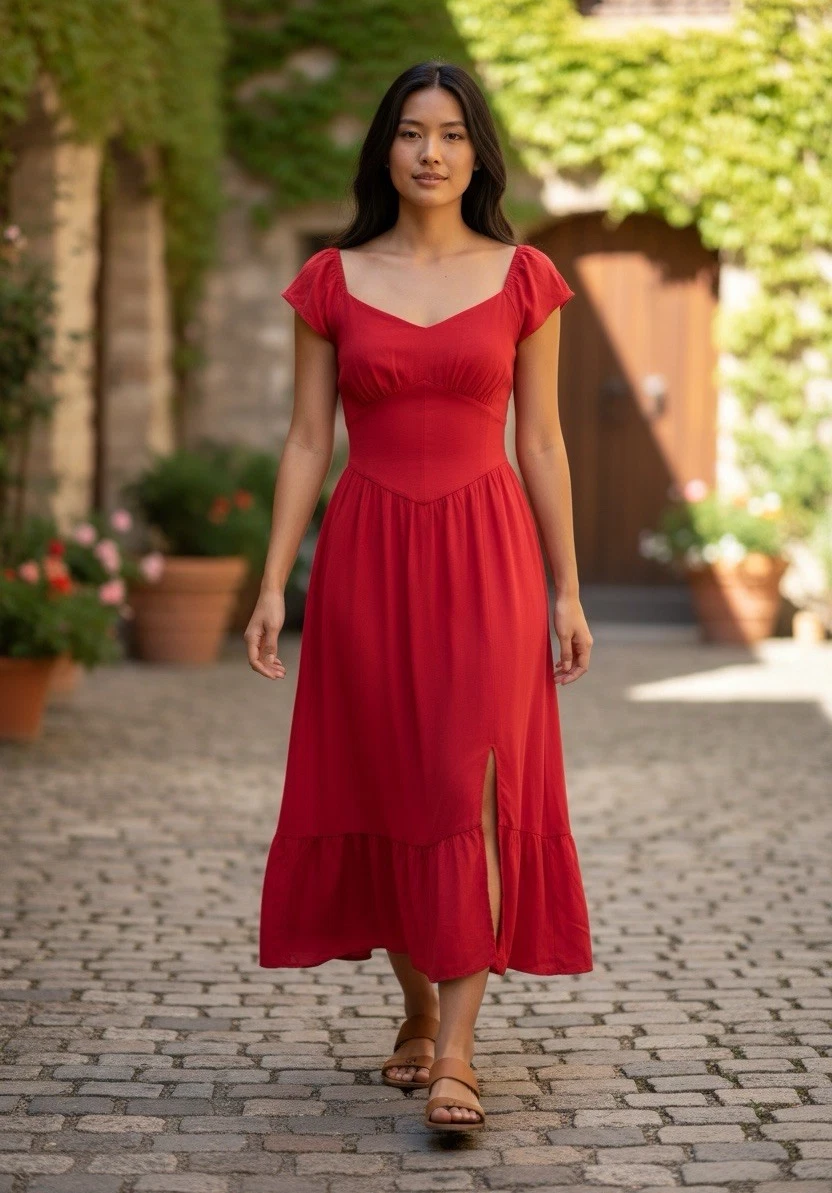 hollister red midi dress Hollister Co. On/Off-the-Shoulder Drop-Waist Dress - Day dress - ribbon red/ red