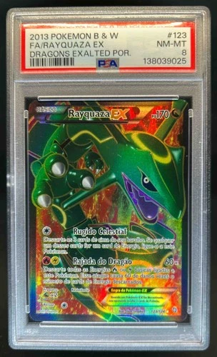 2013 Pokemon Black & White Dragons Exalted Rayquaza Full Art #123 PSA 8