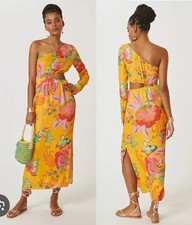 Farm Rio One Shoulder Dress Anthropologie Cutout Floral Tropics Size XS petite