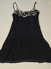Topshop Black Sequin & Beaded Strappy Mini Dress UK 12 Sleeveless