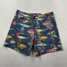 SAXX Shorts Mens 34 Navy Fish Betawave 2N1 Boardie 17 Swim Trunks BallPark Pouch