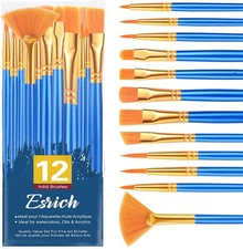 ESRICH Paint Brushes Set,1pack/12pcs Nylon Hair Round-Pointed Tip 12p, Blue 