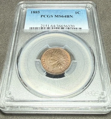 1885 1c Indian Head Cent - PCGS MS 64 BN Red Orange Toning Toner