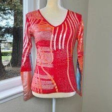 NWT Vintage Custo Barcelona Graphic Top Womens XS 90s Abstract Pattern Retro Y2K