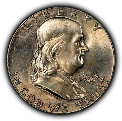 1962 50c Franklin Silver Half Dollar - Colorful Original Toning - BU - SKU-H3828