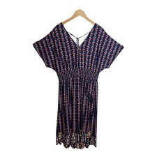 Lildy Womens Double V Tassel Tie Neck Midi Dress Size 2XL-3XL Blue Floral Knit