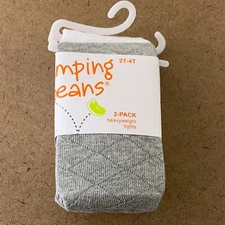 Jumping Beans Toddler Girl Size 2T-4T Gray White Heavyweight Tights 2 Pack NWT