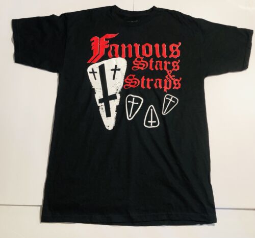 FAMOUS STARS & STRAPS Travis Barker Men’s Spell Out S/S Cotton T Shirt Size M - Afbeelding 1 van 6