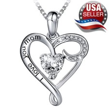 Valentine's Gift S925 Sterling Silver I Love You Mom Love Heart Pendant Necklace