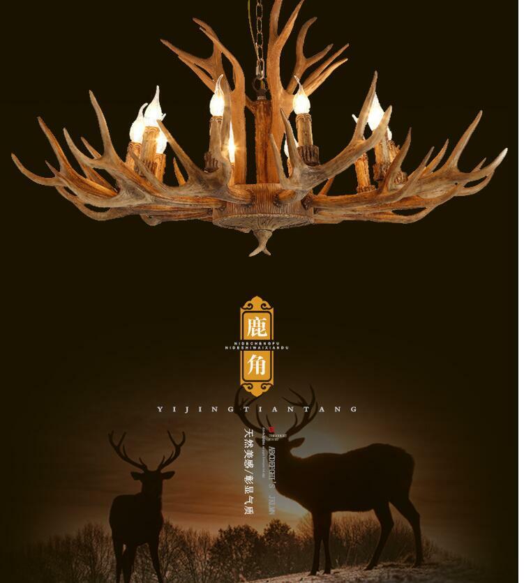 Vintage Antler Chandelier Light Deer Horn Restaurant Pendant