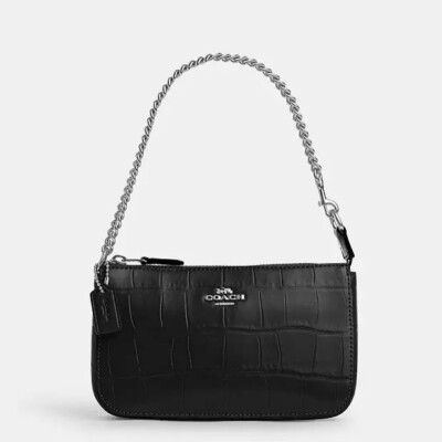NWT Coach Nolita 19 CN382 Crocodile-embossed leather Silver/Black