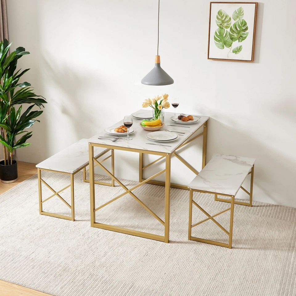 Wood Dining Table Set for 4 with Bench Kitchen Table Breakfast Table Furniture - Image 3 of 4