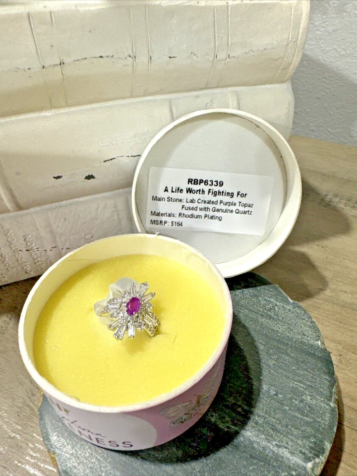 Anillo Bomb Party: Colección Linfoma, RBP6339 "Una vida por la que vale la pena luchar" - Talla 5 Foto 3 de 4