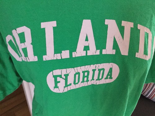 GILDAN Tee Shirt U.K. Large ‘ORLANDO FLORIDA’ 100% Cotton Green 5608 - Picture 2 of 8
