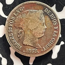 1868 Spanish Philippines 10 Centavos Lot#T4651 Silver!