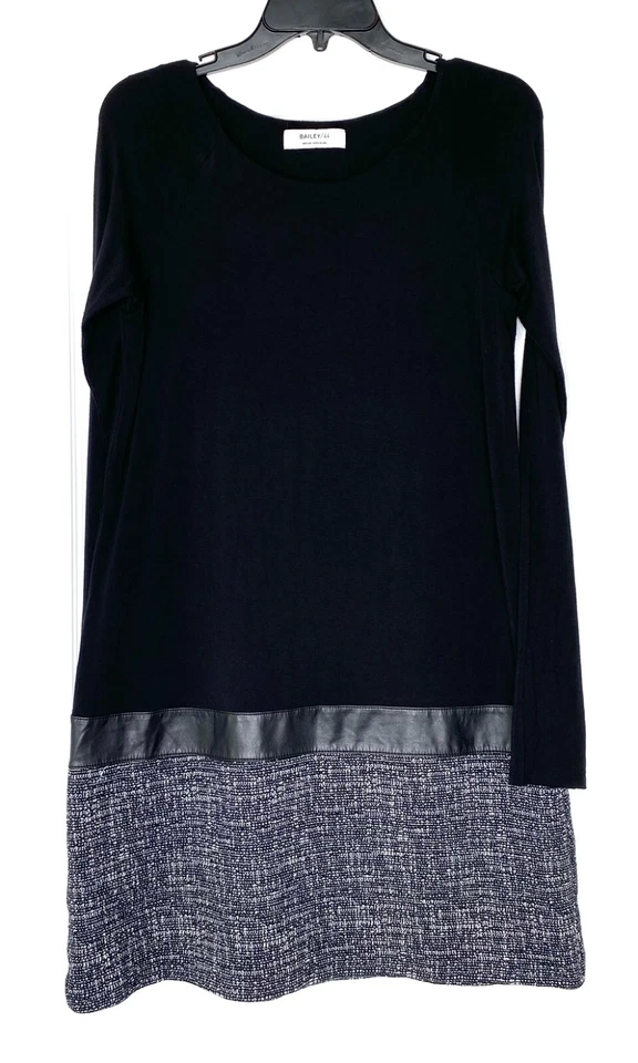 Vestido Bailey 44 Negro Blanco Tweed Flecos Cuero Manga Raglán Cremallera Expuesta M Foto 2 de 4