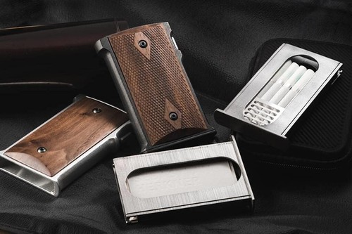 Soporte para tarjetas de visita M1911 Black Colt gobierno empuñadura de nogal aluminio magnesio - Imagen 8 de 13