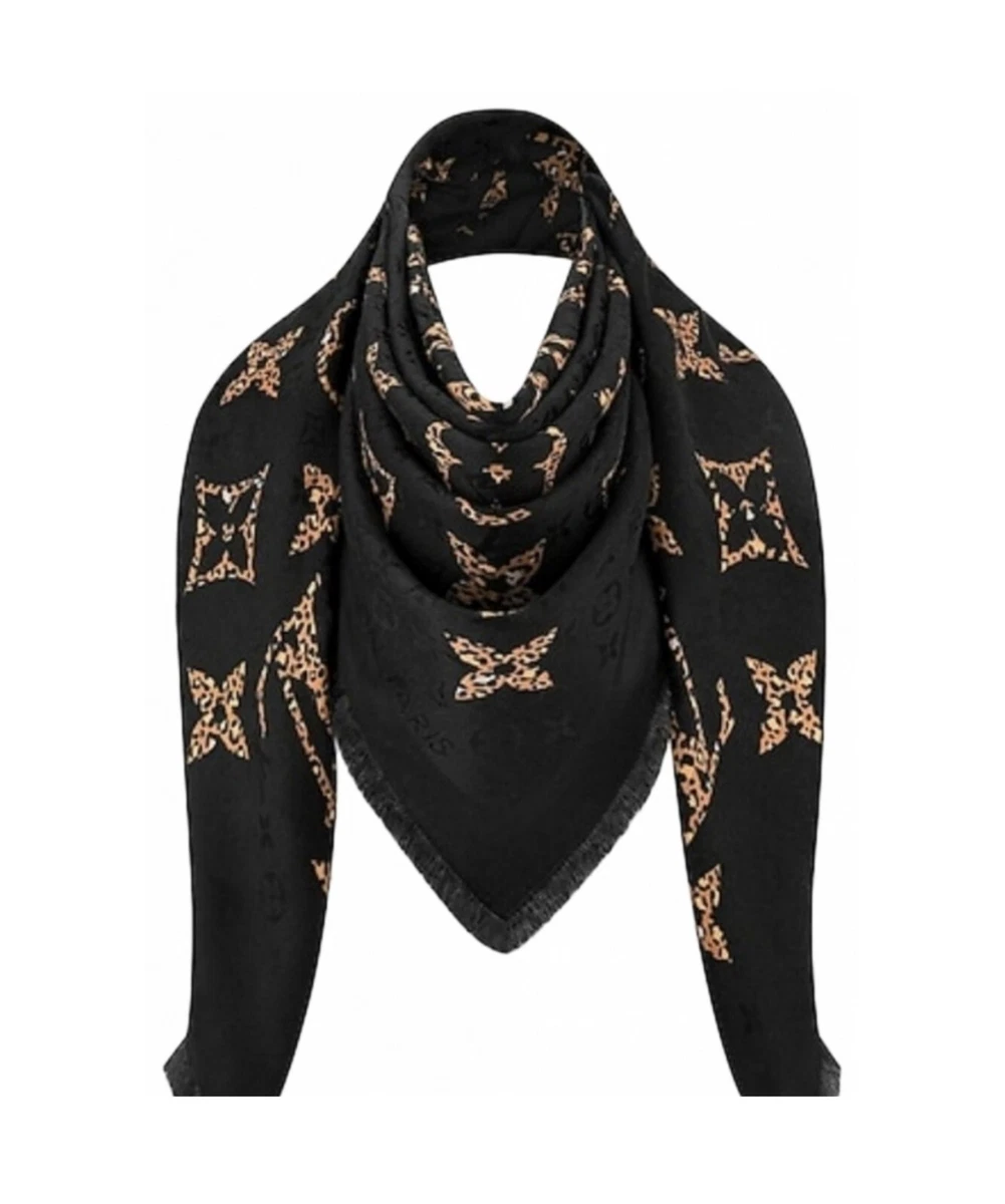 New Louis Vuitton Black Jungle Wool Silk Shawl