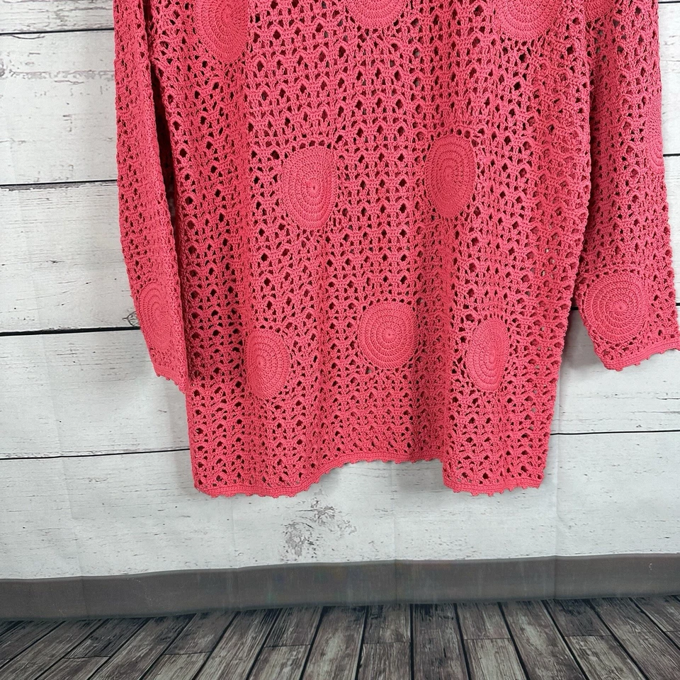 Michael Simon Sweater Womens OS Pink Crochet Lace Knit Bright Art Heavy - Image 3 of 4