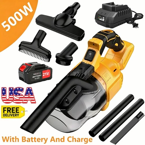 500W Cordless Handheld Vacuum Cleaner Portable Car Auto Home Wireless 1Battery