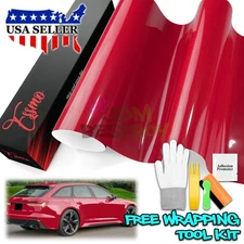 ESSMO PET Super Gloss Cherry Red Car Vehicle Vinyl Wrap Decal Glossy Like Paint