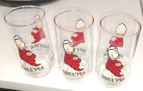 3-Vintage 1975 Kolect-A-Set Coca Cola Series "Sweet Pea" Glass Tumbler POPEYE