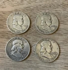 4 Franklin Half Dollar Silver 50 Cent Coins 1951-S, 1952-D, 1957-D and 1958-D