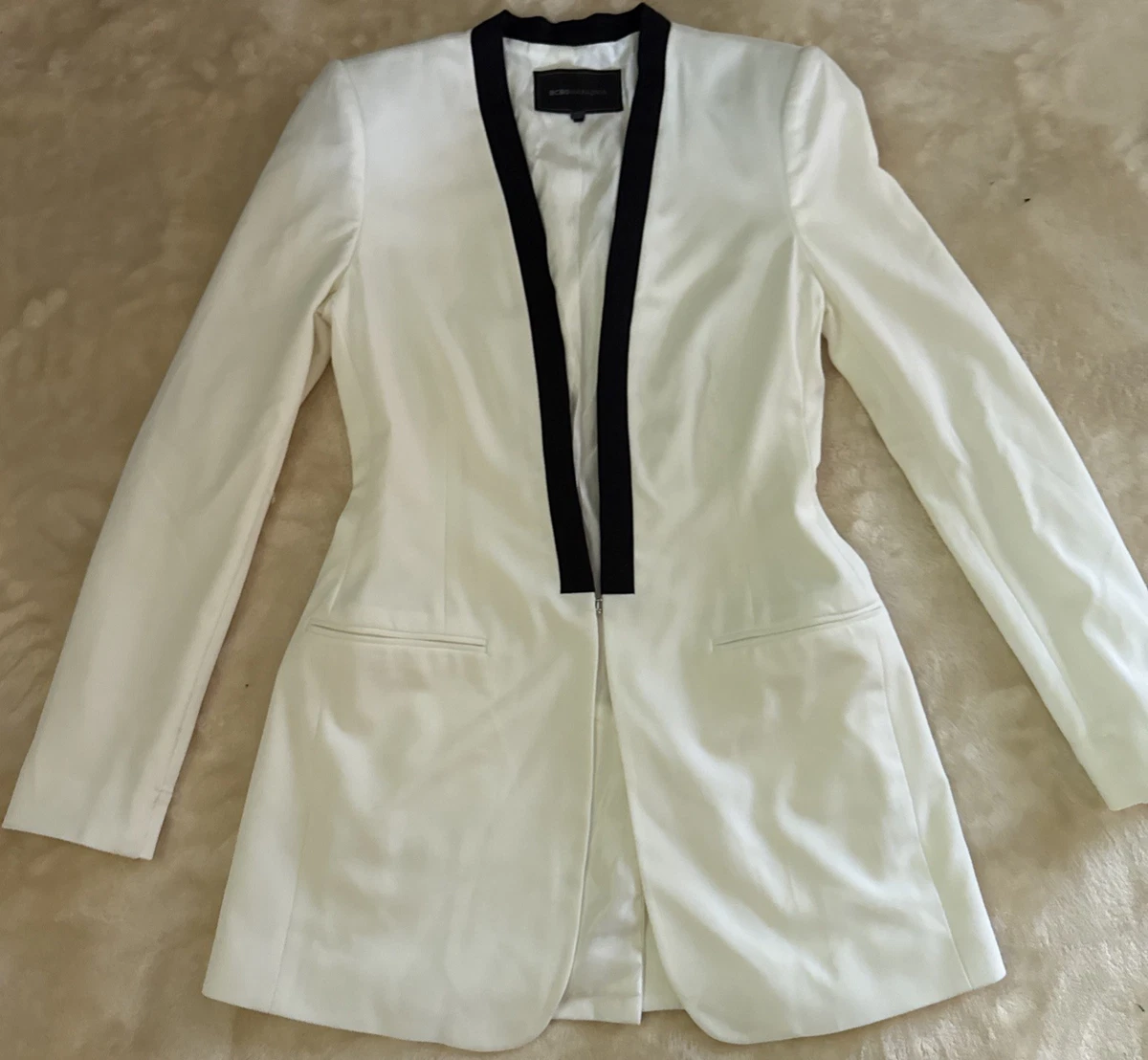 Bcbg Max Azria Black Cotton A-Line Zippered Waist Blazer Size 2