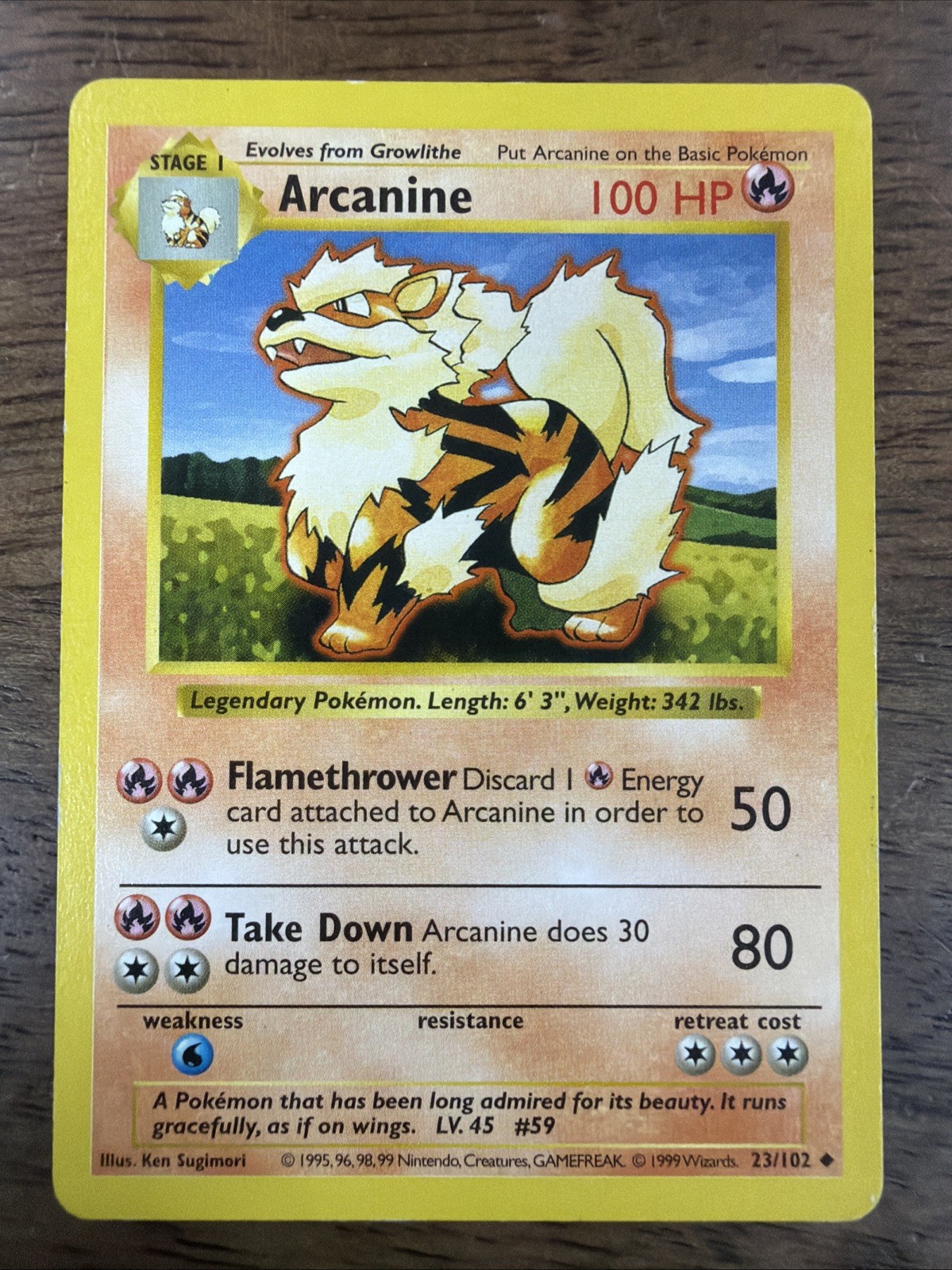 Arcanine 23/102 Shadowless - Vintage 1999 WoTC Pokemon Base Set LP