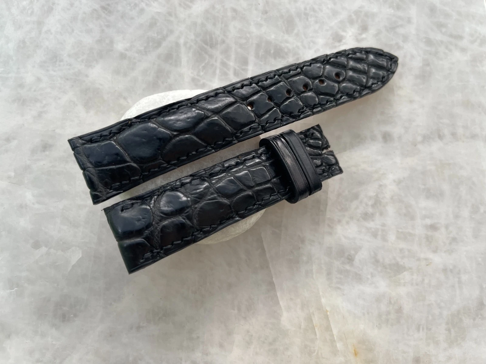 20mm/18mm Black Alligator Crocodile Print Leather Watch Strap Band