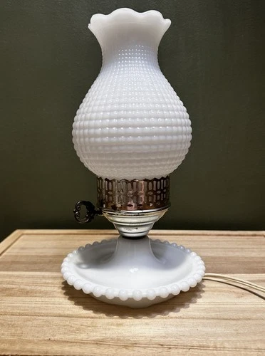 Hobnail Milk Glass 11" Lamp VTG Hurricane Electric Parlor Table Boudoir Works