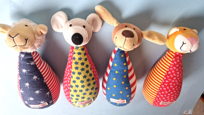 4 Stück Original  Sigikid Spieltiere f. Säugling Kleinkind Maus Hund Schaf Katze