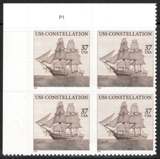 US Stamp Scott #3869, 37c, USS Constellation, Plate Block of 4, MNH, SCV$3.00