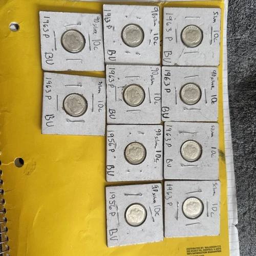 New Listing10pc 90percent Silver Dimes 8@1963 2@1956