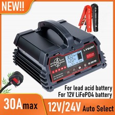 30A Car Battery Charger 12V 24V Smart for Lead Acid Battery & LiFePO4 Battery