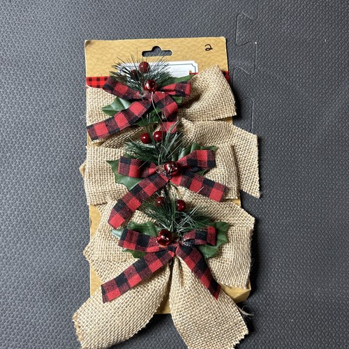 Christmas Bows Buffalo Plaid Bow Wreath Ribbon, Pack Of 6, AM15 - Picture 4 of 4