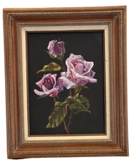 Original Purple Roses Acrylic Framed  13”x 17” Wood Unsigned Circa Late 1900s