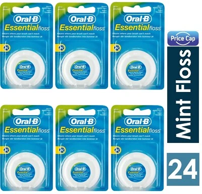 24 x Oral B Essential Mint Floss Waxed 50m | Dental Floss