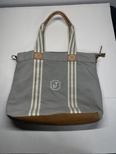 POTTERY BARN KIDS Grey DIAPER BAG Canvas Baby Duffle Tote Leather Classic J