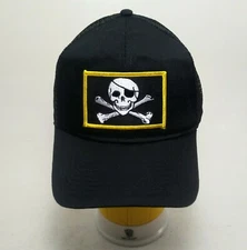 Skull and Crossbones Eye Patch Truckers Hat Otto Adjustable Snapback Black Cap