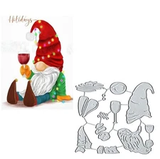 Christmas Gnome Metal Die Cuts, Christmas Red Wine Gnome Metal Cutting Dies C...