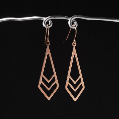 10ct Rose Gold Art Deco Style Kite Shaped Dangle Drop Hook Earrings