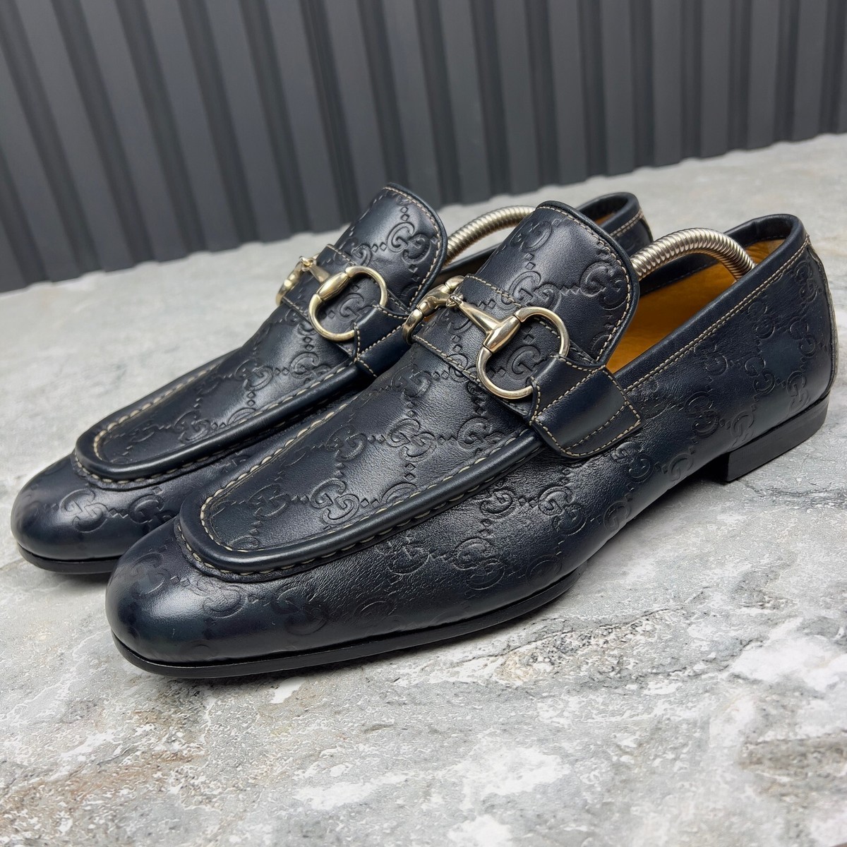 Gucci Tom Ford Era Loafers GG Monogram Embossed Blue Leather Gucci Tom Ford Era Loafers GG Monogram Embossed Blue Leather