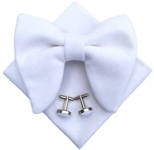 Mens Pre-Tied Oversized Bow Tie Tuxedo Velvet Bowtie Cufflinks Hankie Combo S...