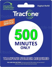 TracFone 500 Minutes - Talk Time Add-On Refill Card for SmartPhone Airtime PIN #